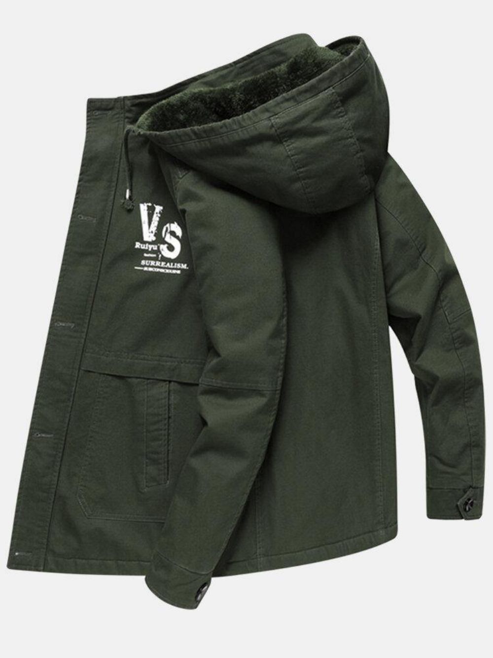 Verdickter Mit Fleece Gefütterter Warmer Lässiger Outdoor-Parkas Mit Kapuze Für Herren