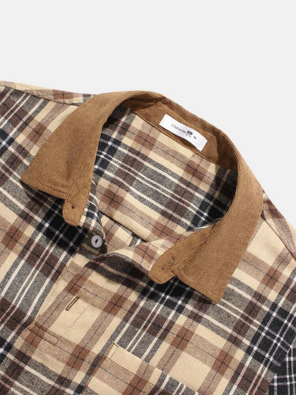 Herren Vintage Plaid Casual Fit Baumwolle Langarm Henley Shirts Mit Tasche