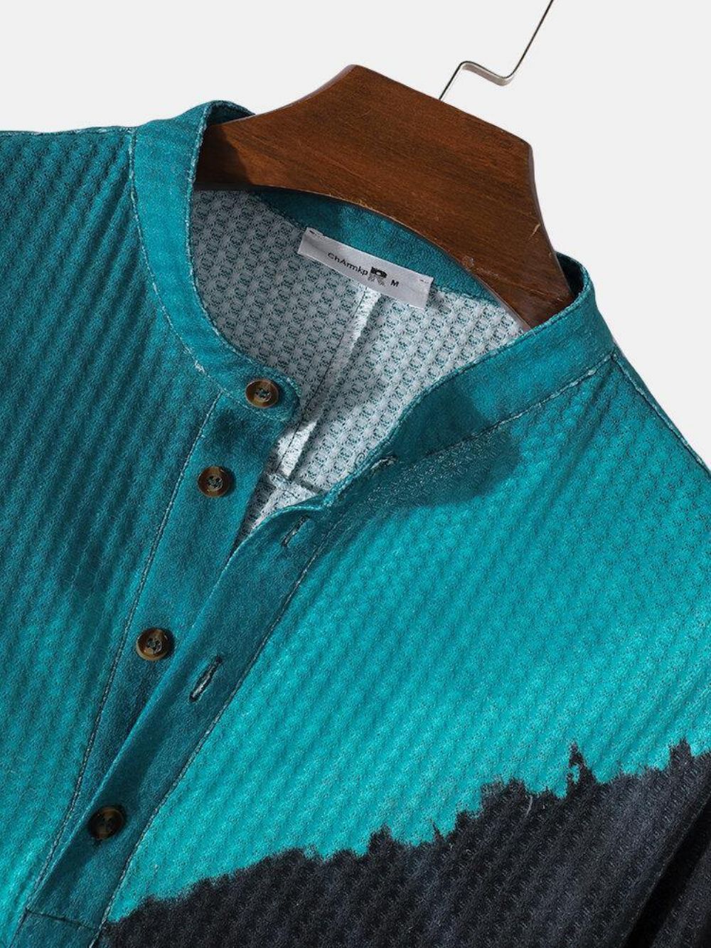 Herren-Waffel-Kontrast-Ombre Lässige Langarm-Henley-Shirts Mit Ärmellaschen