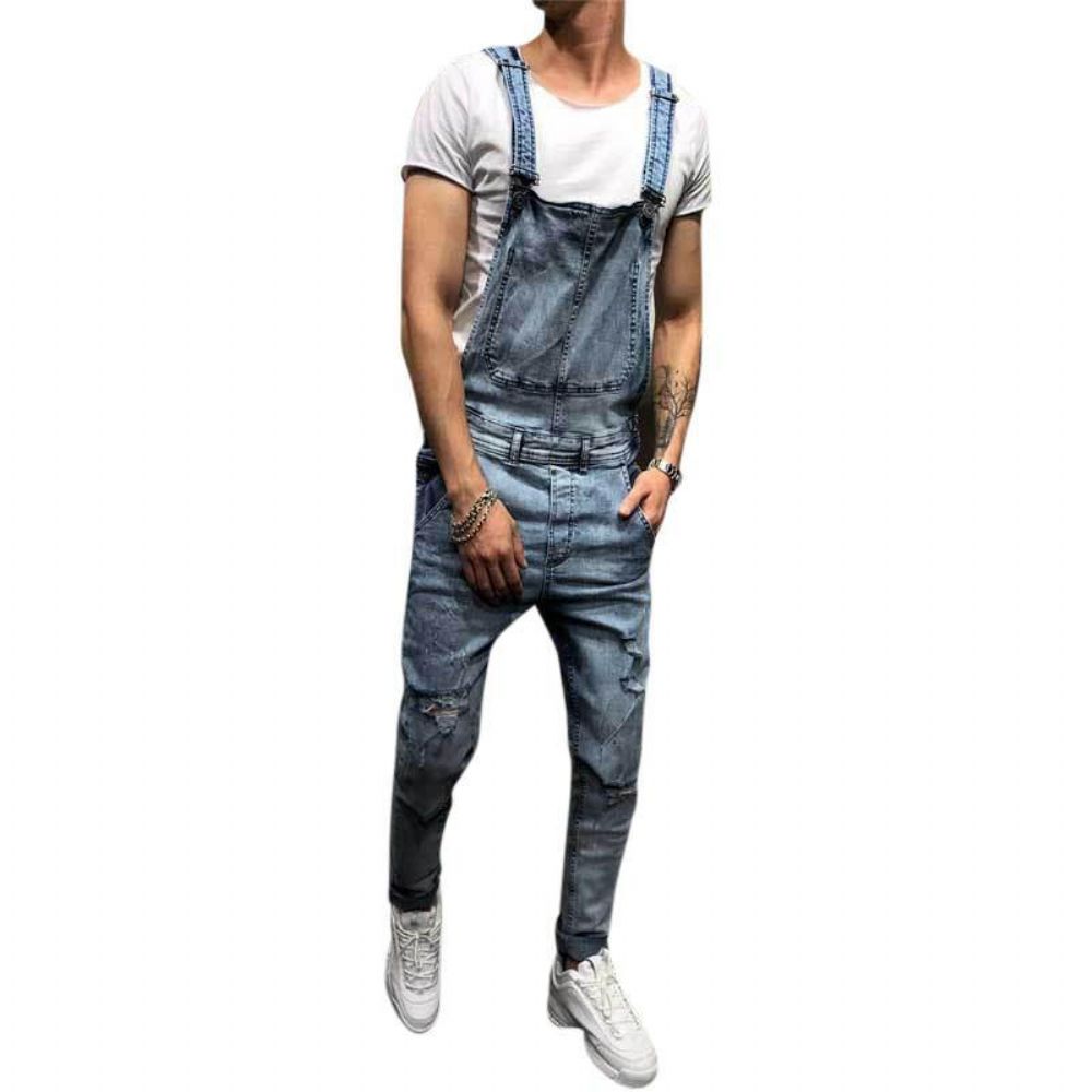 Denim-Overalls Mit Hosenträgern Zerrissene Jeans Für Herren