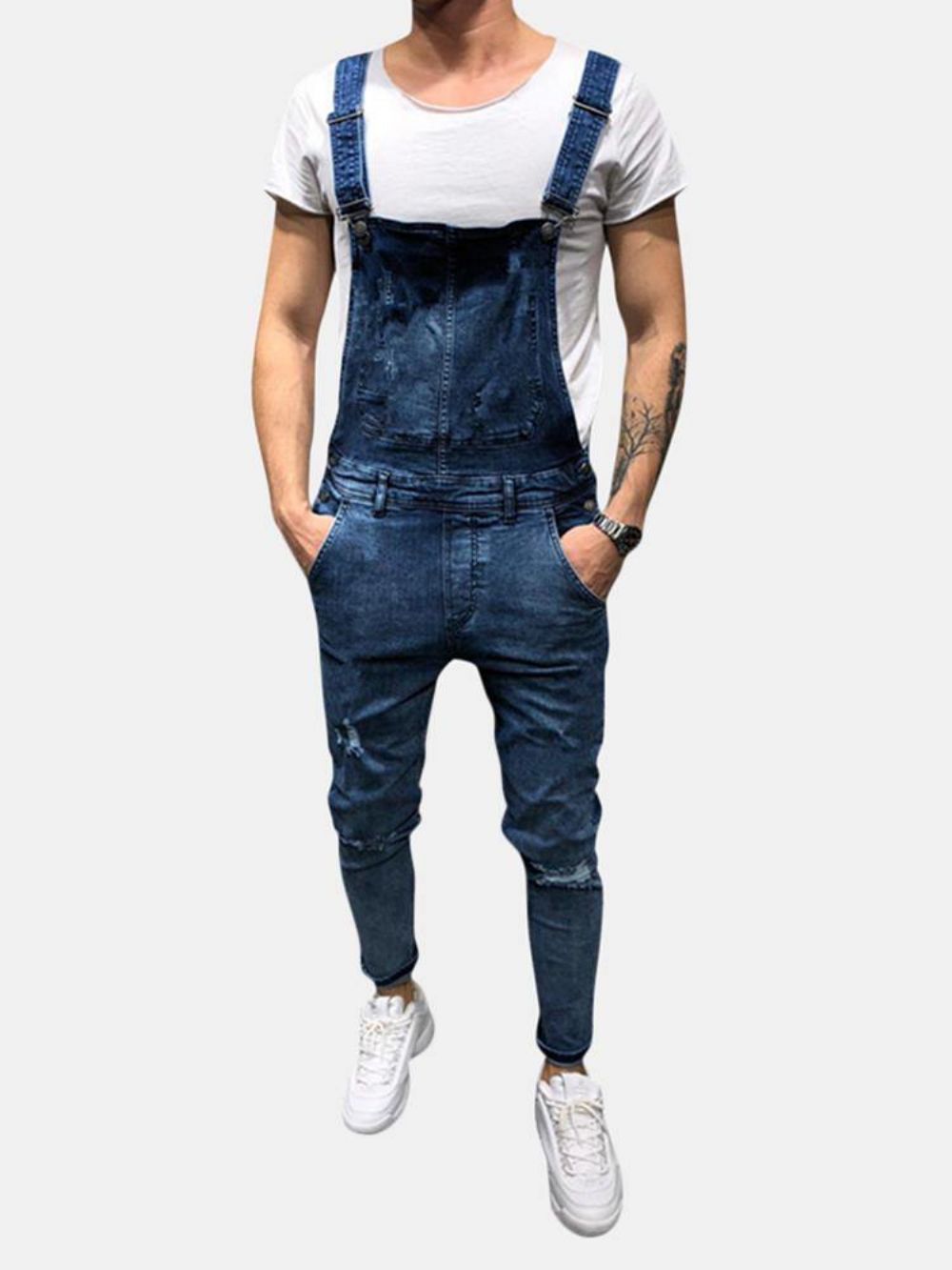 Denim-Overalls Mit Hosenträgern Zerrissene Jeans Für Herren