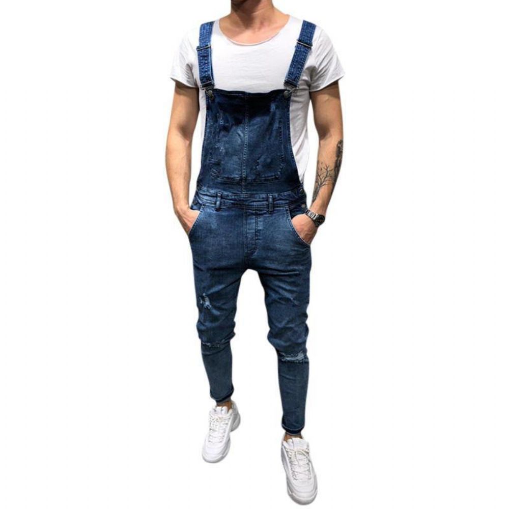 Denim-Overalls Mit Hosenträgern Zerrissene Jeans Für Herren