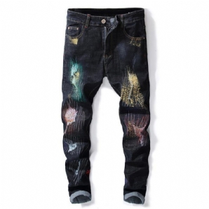 Drucken Hip-Hop-Design Bunte Löcher Jeans