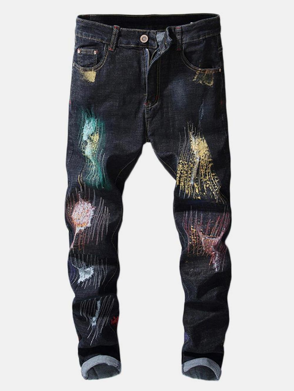 Drucken Hip-Hop-Design Bunte Löcher Jeans