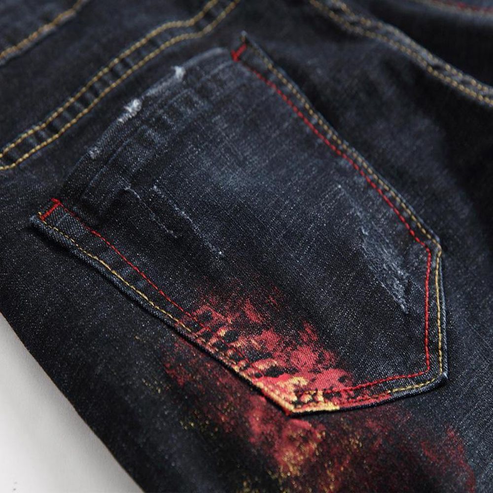 Drucken Hip-Hop-Design Bunte Löcher Jeans