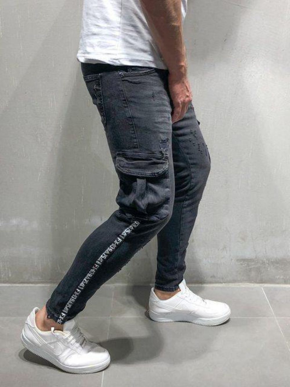 Für Herren Hole Small Feet Pants Europa Und Die Vereinigten Staaten Foot Zipper Jeans Neu