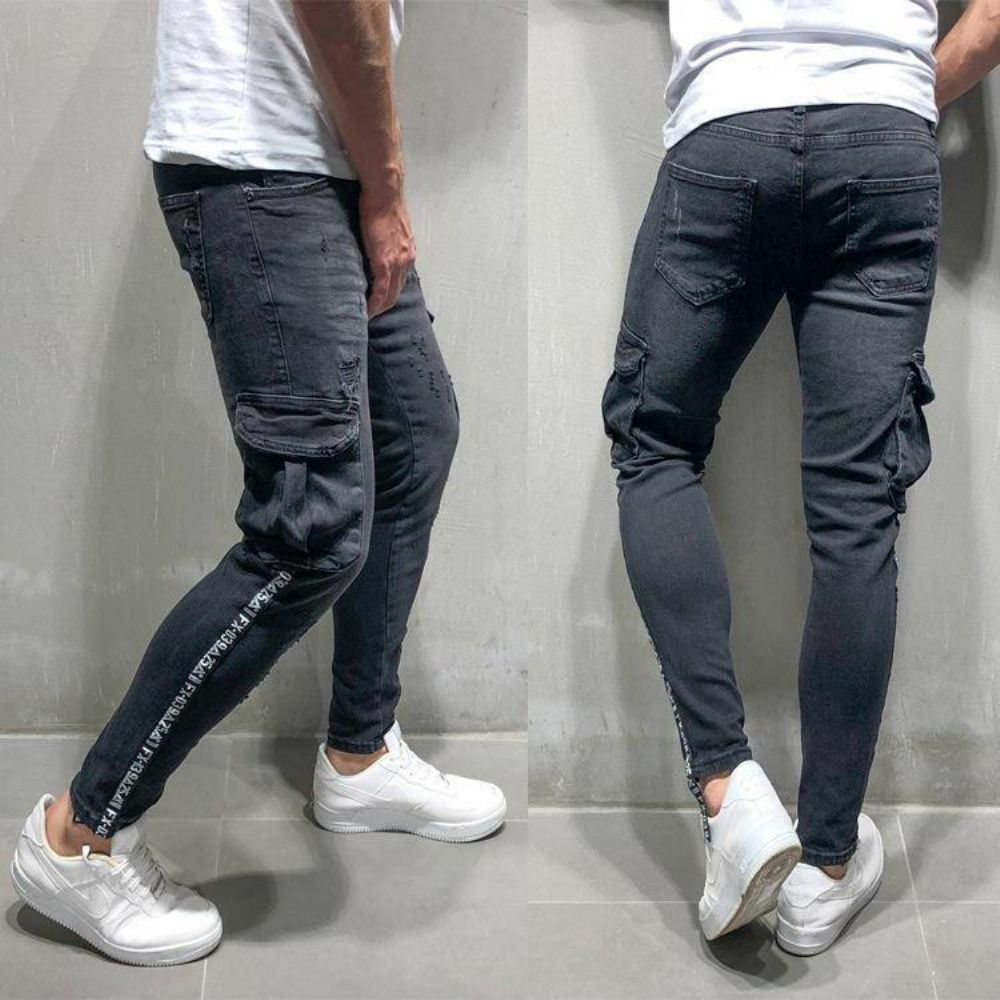 Für Herren Hole Small Feet Pants Europa Und Die Vereinigten Staaten Foot Zipper Jeans Neu