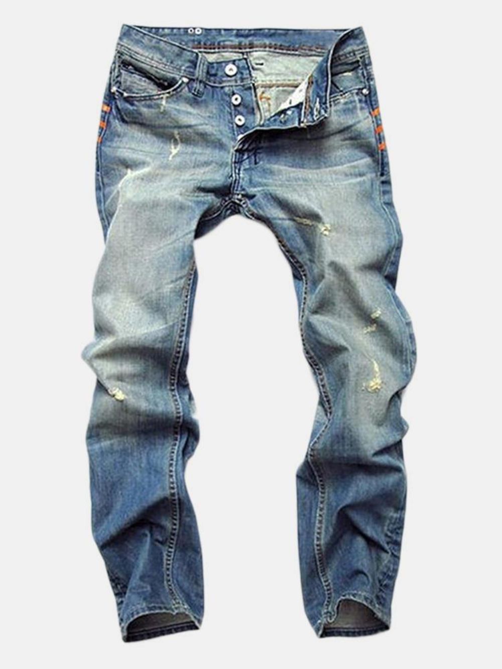 Gerade Gewaschene Jeans Mit Zerrissenen Faltennähten