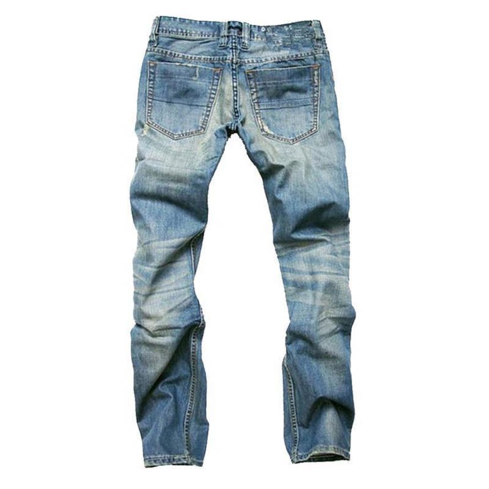 Gerade Gewaschene Jeans Mit Zerrissenen Faltennähten