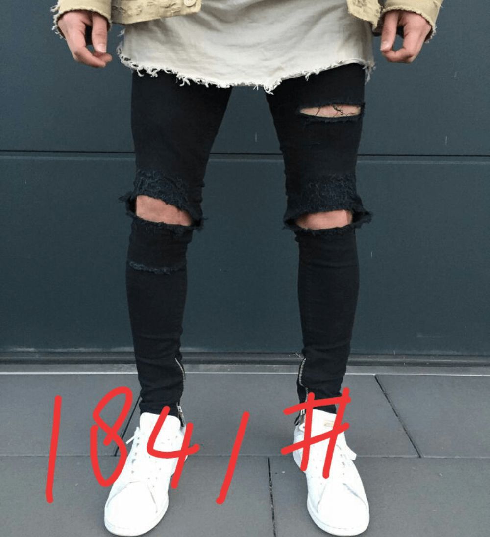 Herren Bikerhose Fashion Kniefalte Schmale Zerrissene Jeans Mit Reißverschluss