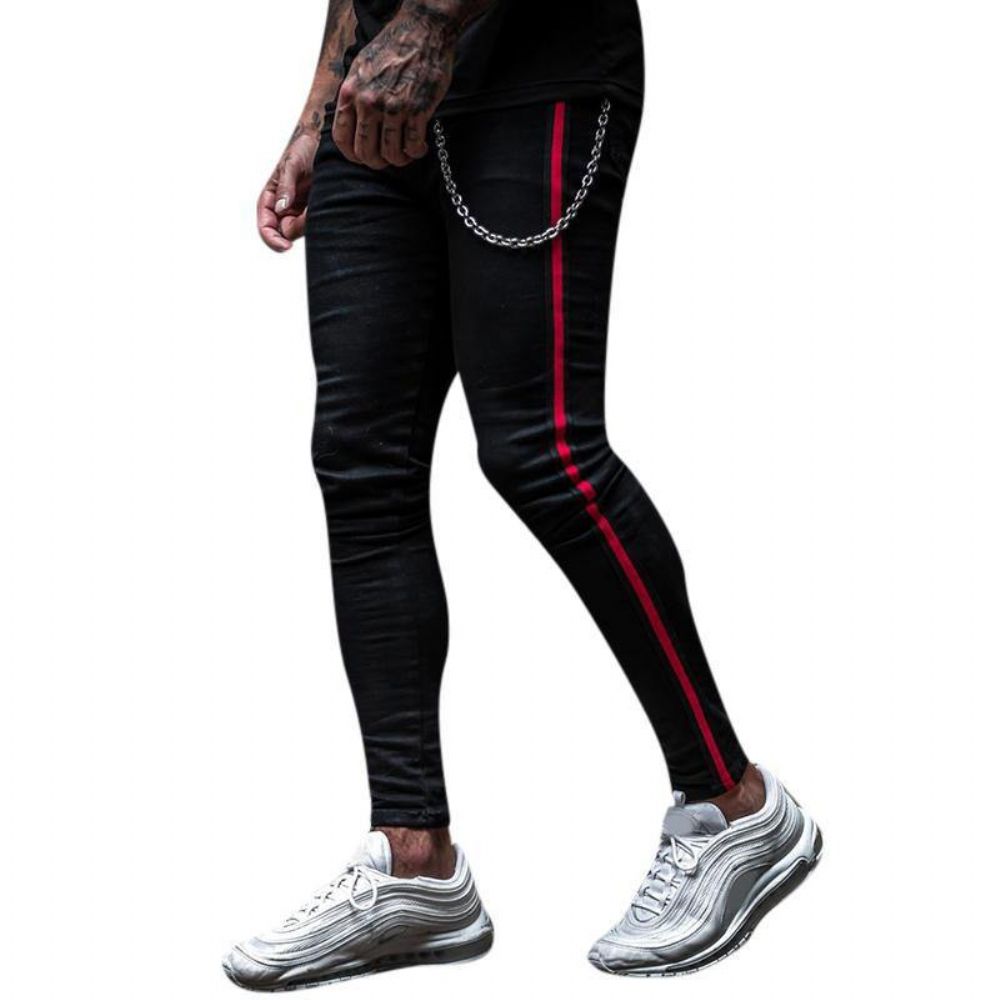 Herren Sport Atmungsaktive Streifen Slim Freizeithose