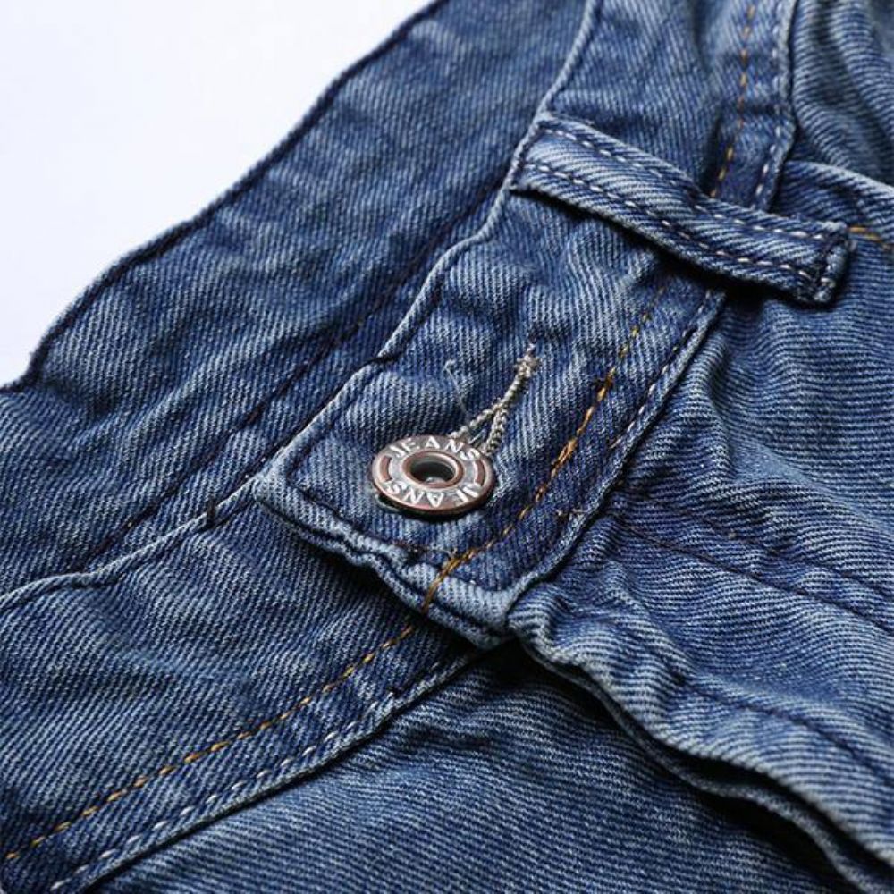 Herren Vintage Holes Hellblaue Gerade Schmale Jeans Mit Knöpfen