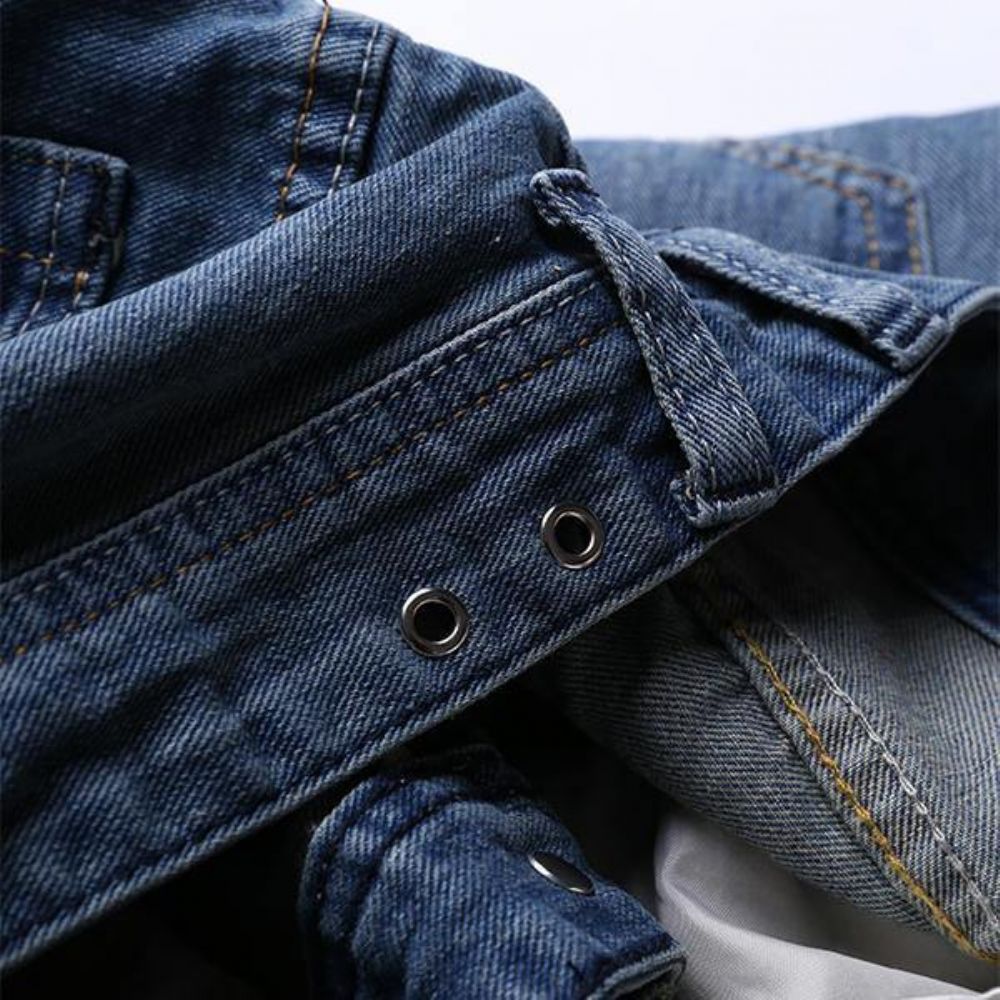 Herren Vintage Holes Hellblaue Gerade Schmale Jeans Mit Knöpfen