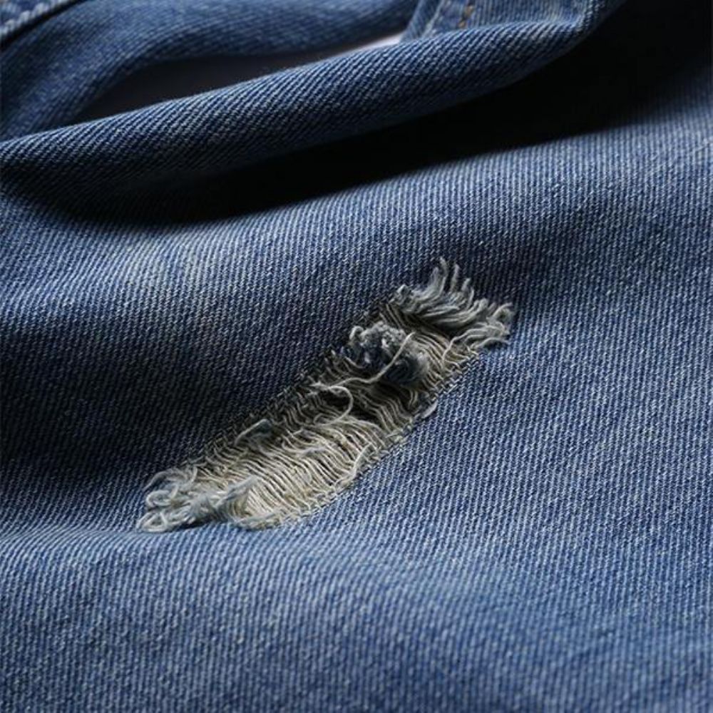 Herren Vintage Holes Hellblaue Gerade Schmale Jeans Mit Knöpfen