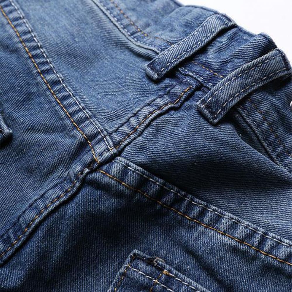 Herren Vintage Holes Hellblaue Gerade Schmale Jeans Mit Knöpfen