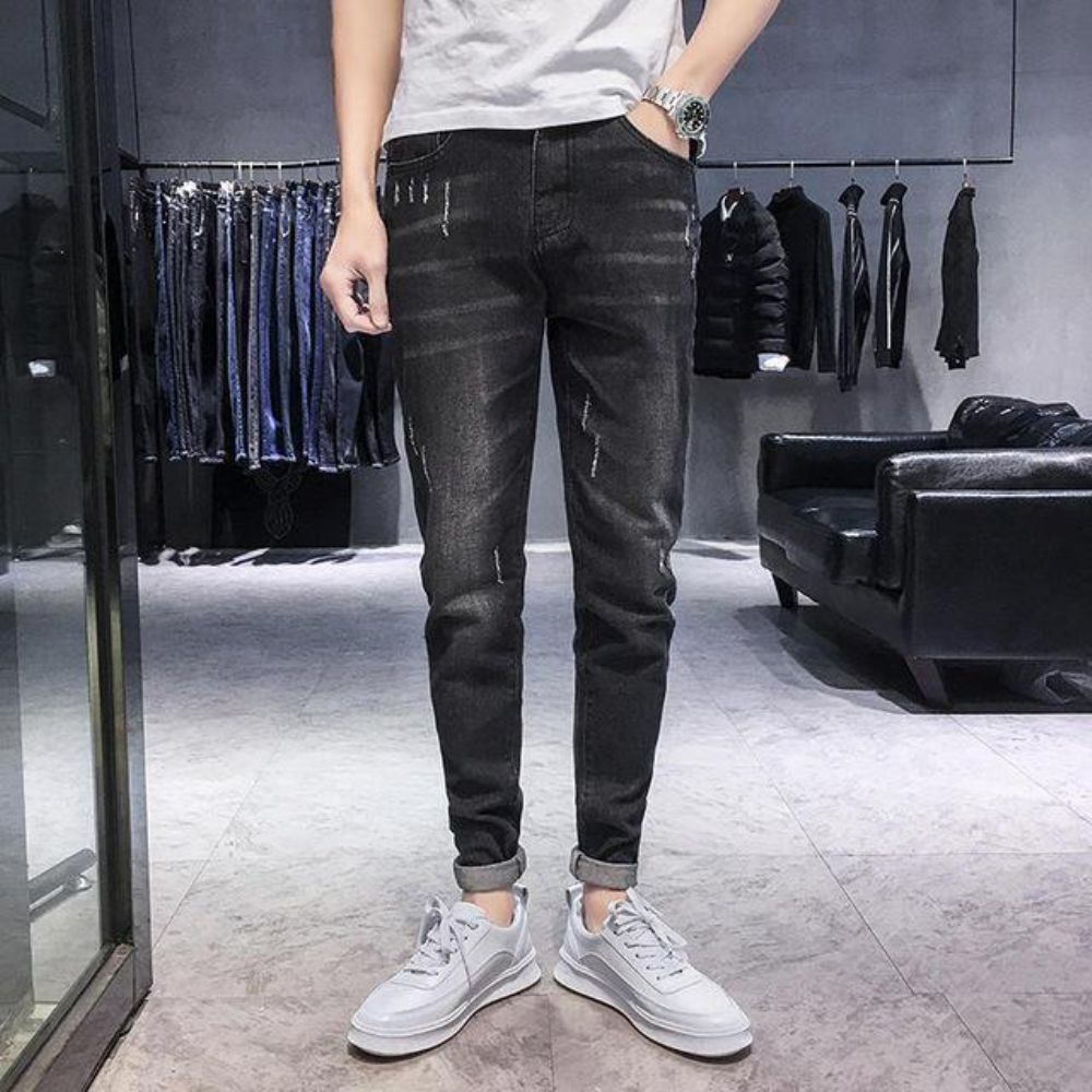 Saison Neue Elastische Herren Jeans Beiläufige Dünne Füße Hosen Trend Herren Lange Hosen