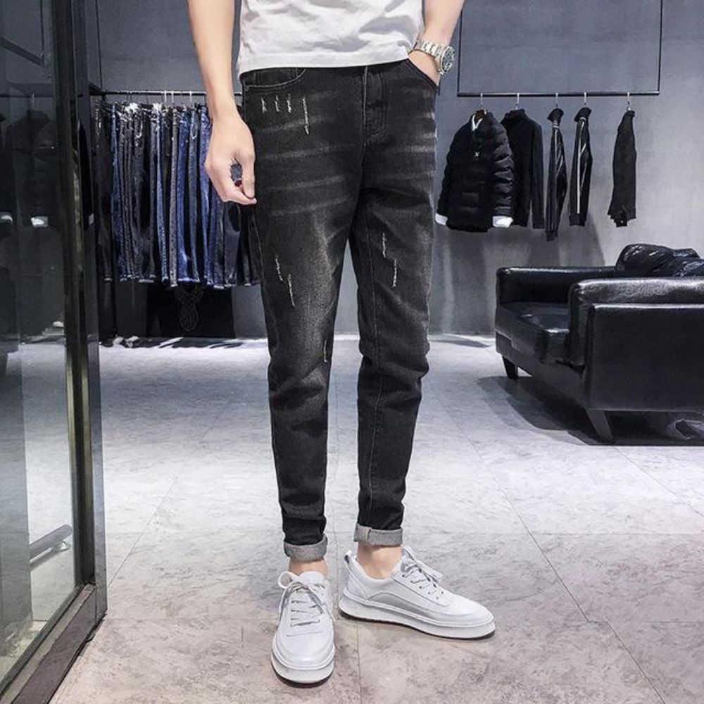 Saison Neue Elastische Herren Jeans Beiläufige Dünne Füße Hosen Trend Herren Lange Hosen