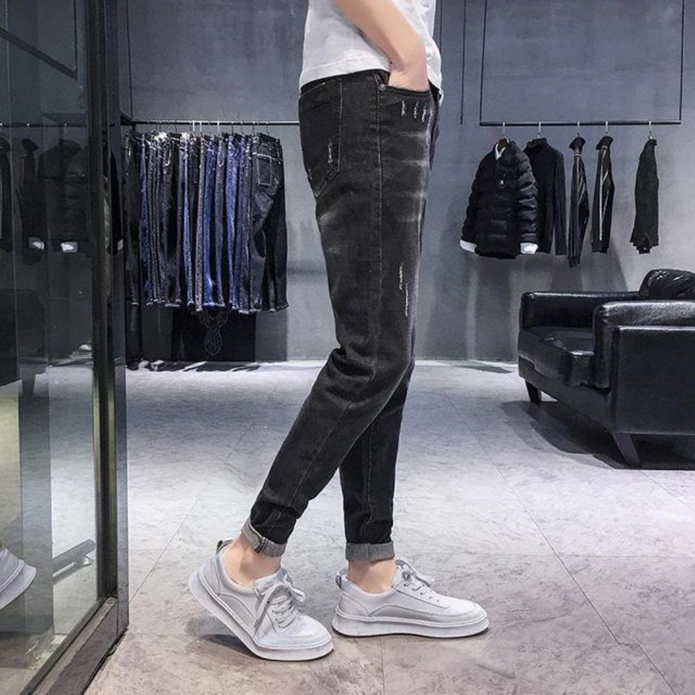 Saison Neue Elastische Herren Jeans Beiläufige Dünne Füße Hosen Trend Herren Lange Hosen