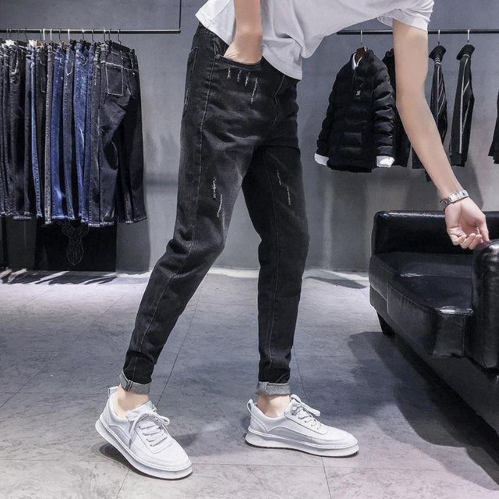 Saison Neue Elastische Herren Jeans Beiläufige Dünne Füße Hosen Trend Herren Lange Hosen