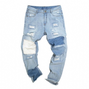 Stilvolle Patchwork-Hip-Hop-Blau Gewaschene Designer-Jeans