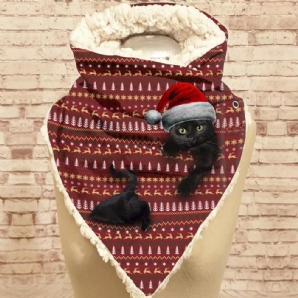 Frauen Süßer Cartoon 3D Schwarze Katze Fstive Weihnachtsatmosphäre Streifenmuster Warmer Nackenschutz Schal