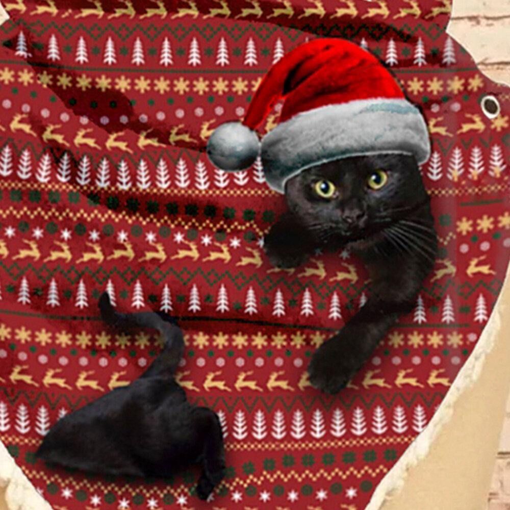 Frauen Süßer Cartoon 3D Schwarze Katze Fstive Weihnachtsatmosphäre Streifenmuster Warmer Nackenschutz Schal