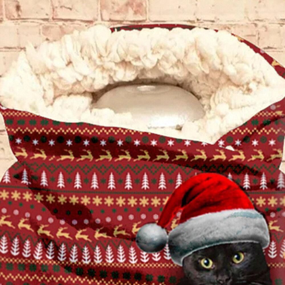 Frauen Süßer Cartoon 3D Schwarze Katze Fstive Weihnachtsatmosphäre Streifenmuster Warmer Nackenschutz Schal