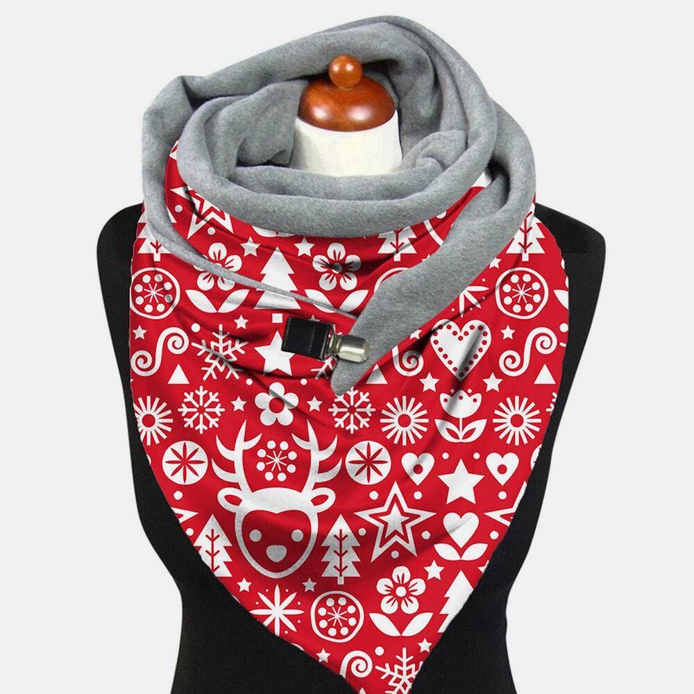 Leichter Eleganter Festlicher Weihnachtsmuster-Druck Verdickter Warmer Schal Für Damen