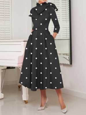 Polka Dots Regular Fit Hochelastisch X-Line Elegante Kleider Mit Stehkragen