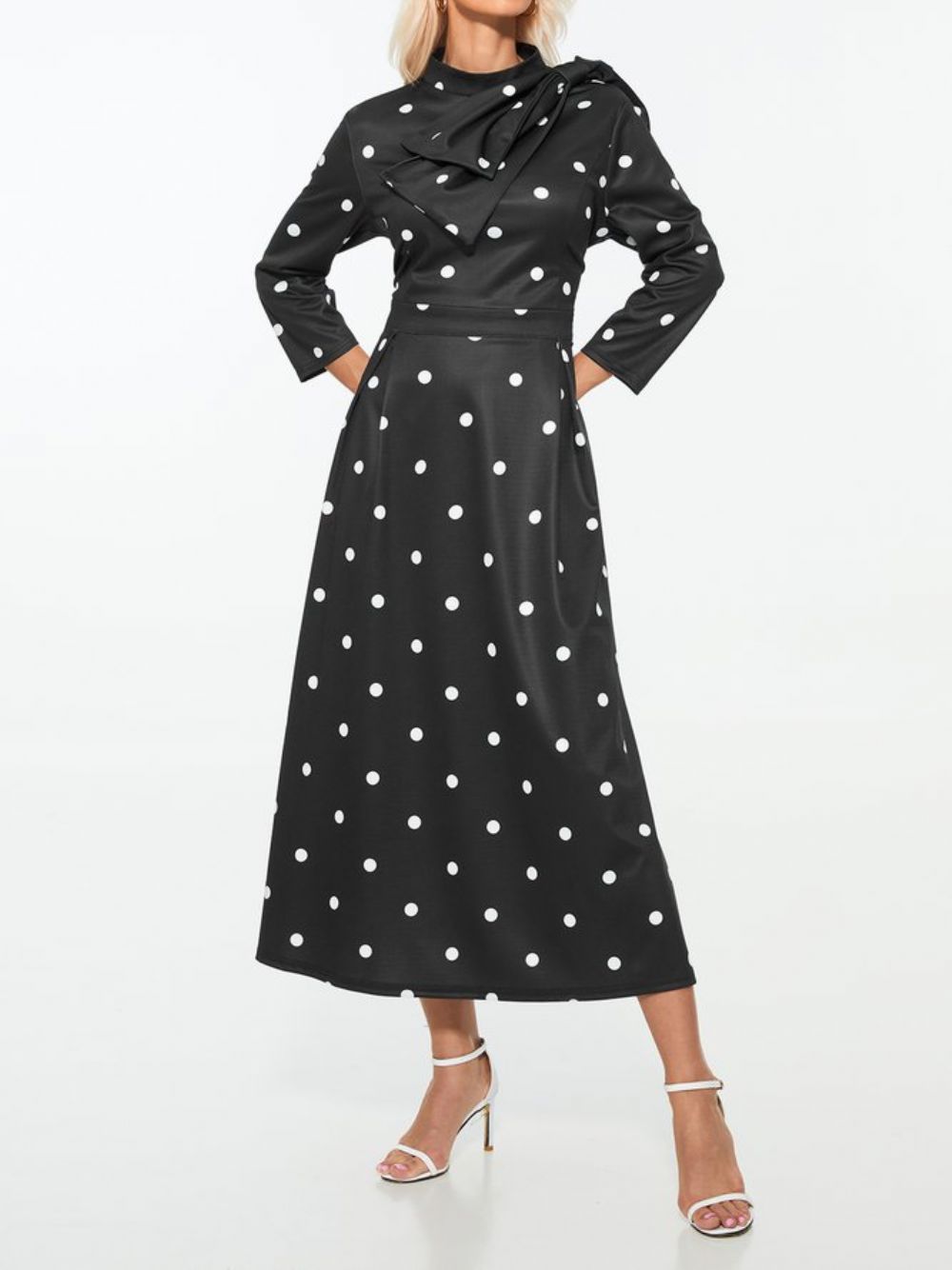 Polka Dots Regular Fit Hochelastisch X-Line Elegante Kleider Mit Stehkragen