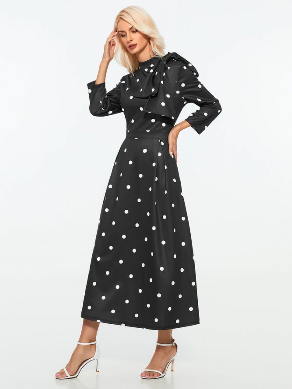 Polka Dots Regular Fit Hochelastisch X-Line Elegante Kleider Mit Stehkragen