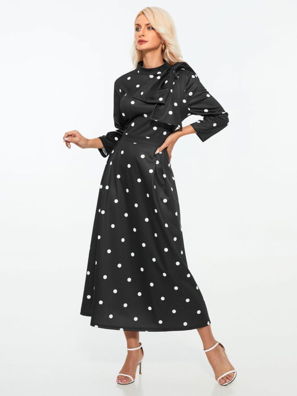 Polka Dots Regular Fit Hochelastisch X-Line Elegante Kleider Mit Stehkragen