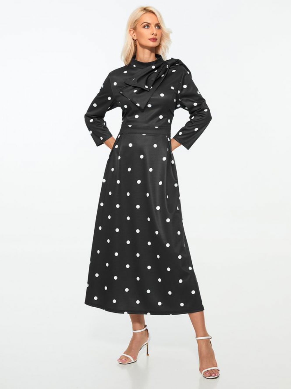 Polka Dots Regular Fit Hochelastisch X-Line Elegante Kleider Mit Stehkragen