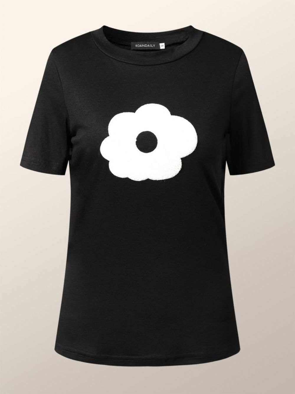 Schlichtes Schmales Kurzarm-T-Shirt Mit Rundhalsausschnitt Und Blumenmuster