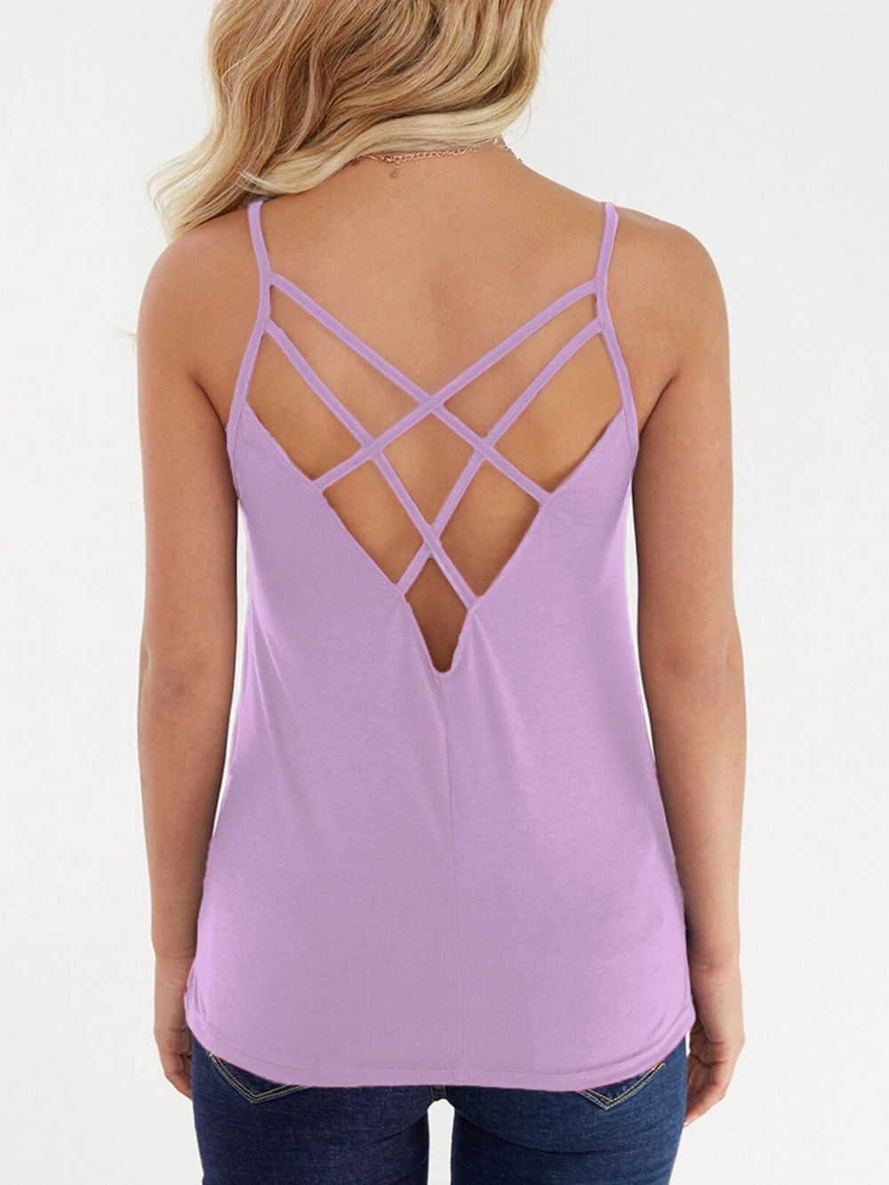 Ärmellose Cami-Tanktops Mit Einfarbigem Kreuz Und Quer Verlaufendem Rückenfreiem Design