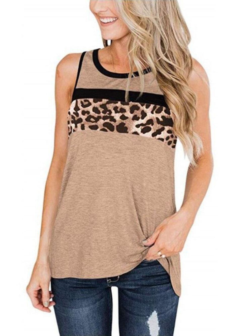 Ärmellose Damen-Tanktops Mit O-Ausschnitt Und Leopardenmuster