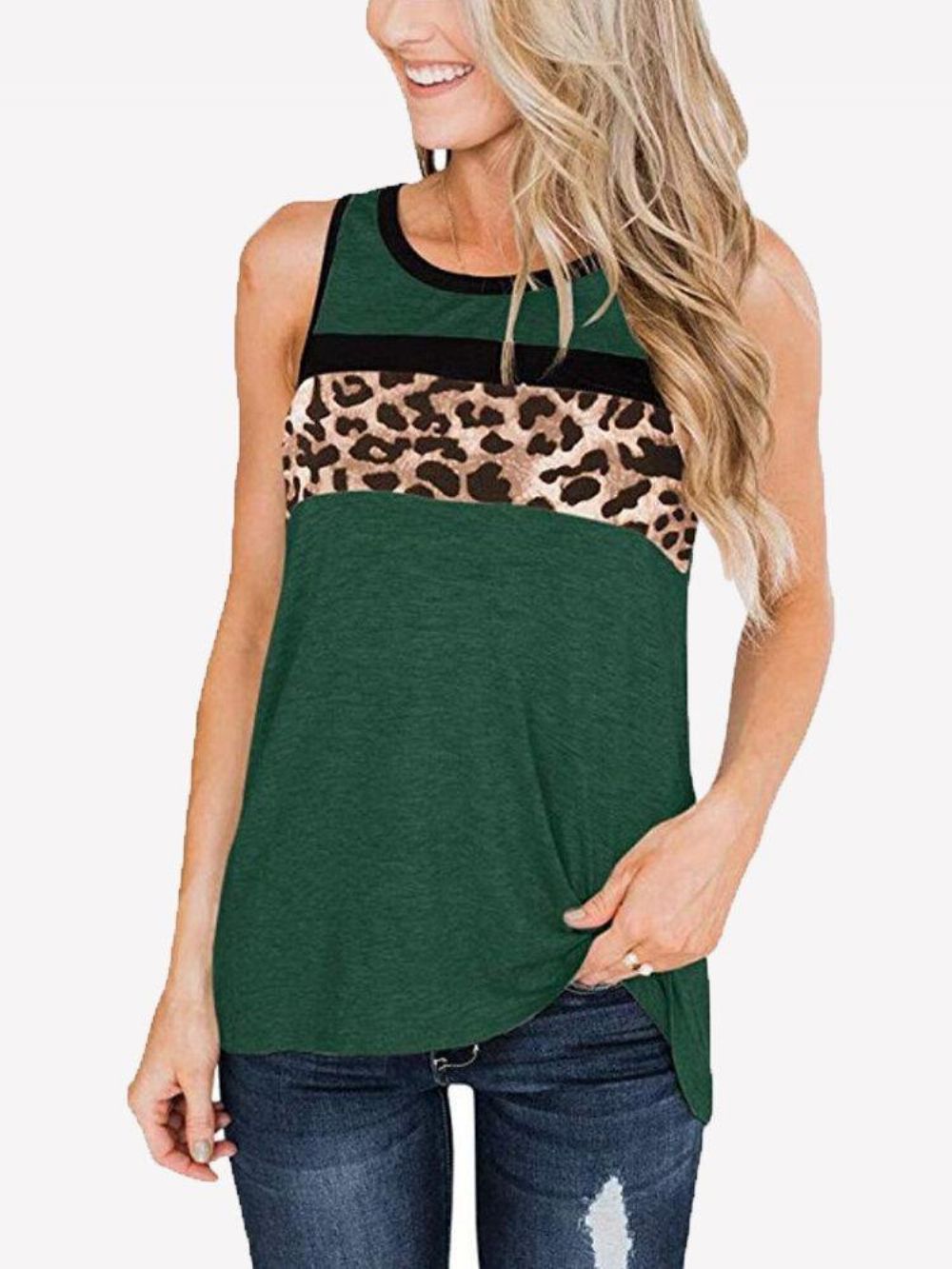 Ärmellose Damen-Tanktops Mit O-Ausschnitt Und Leopardenmuster