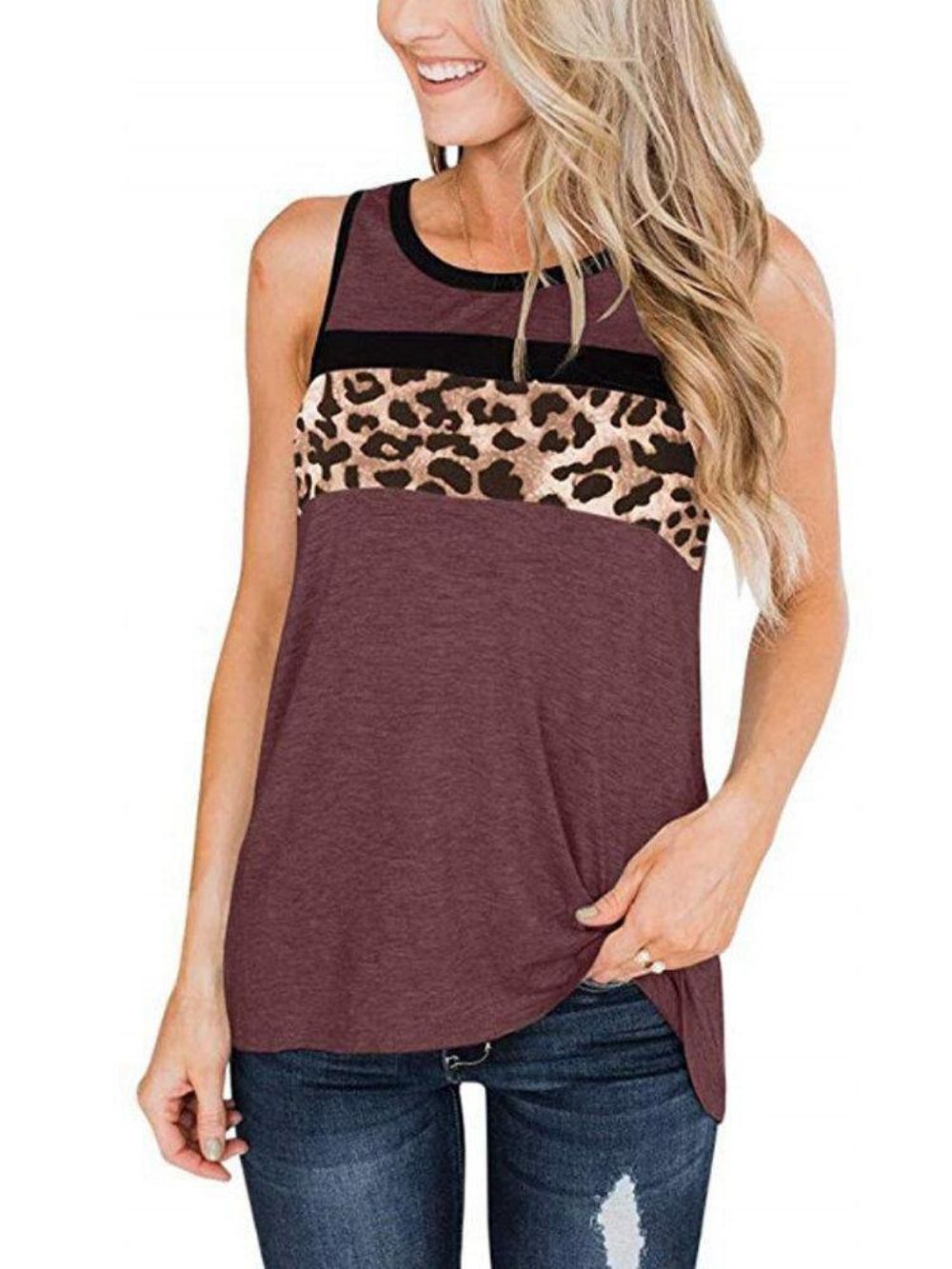 Ärmellose Damen-Tanktops Mit O-Ausschnitt Und Leopardenmuster