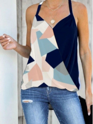 Ärmelloses Lässiges Cami Mit Neckholder Und V-Ausschnitt Mit Geometrischem Print