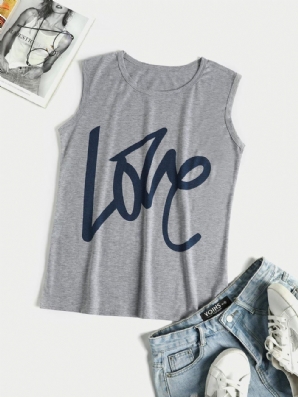 Graues Ärmelloses Basic Casual Tank Top Mit Rundhalsausschnitt Und Buchstabenmuster