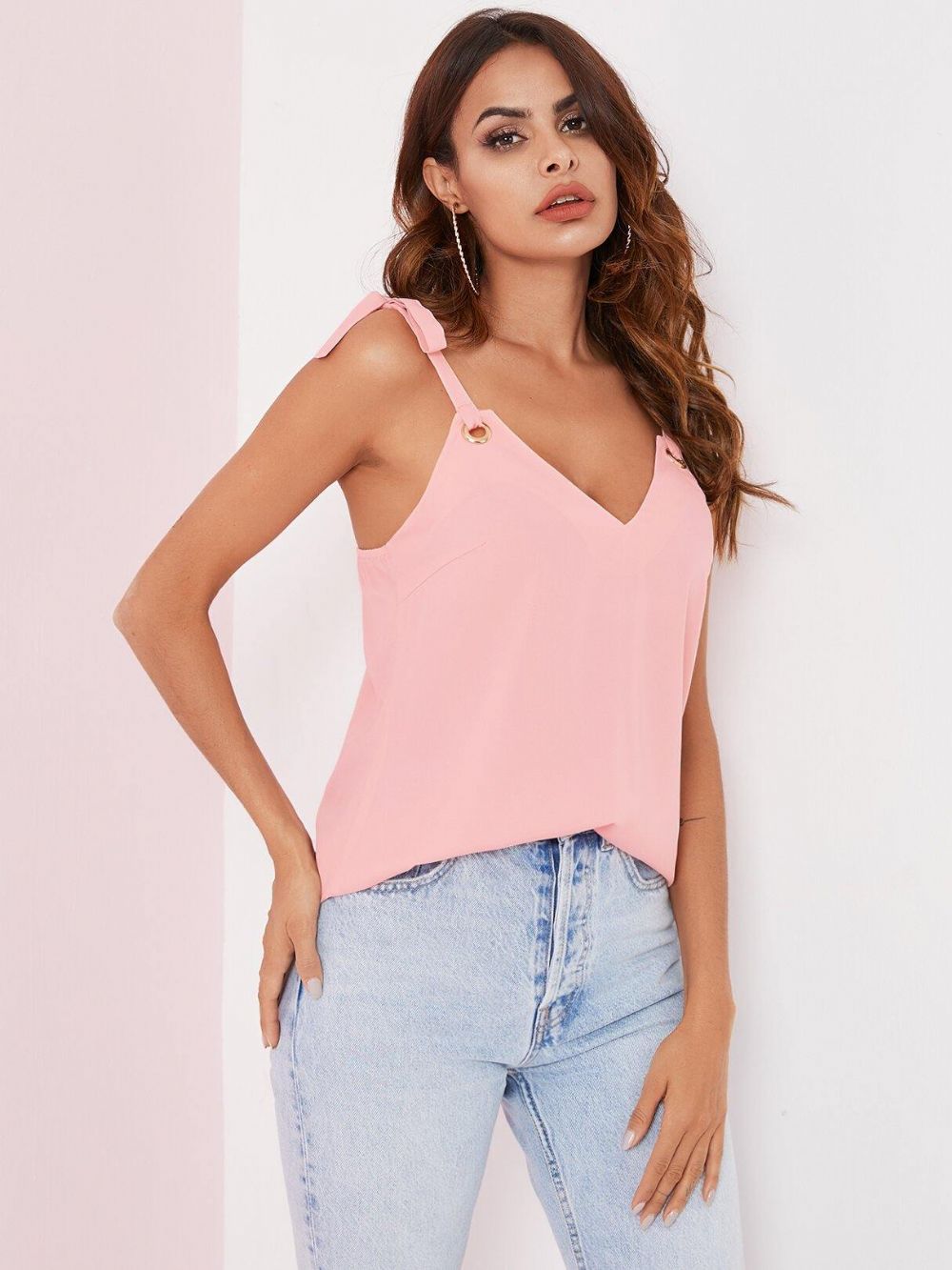 Schultergurt Zum Binden Mit V-Ausschnitt Ärmelloses Damen-Casual Cami