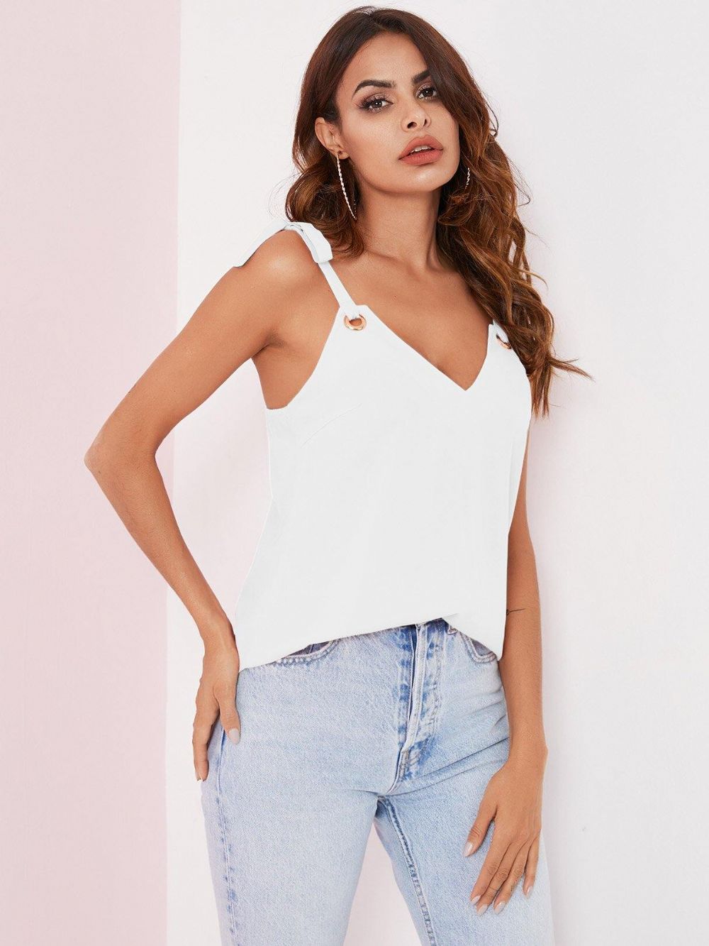 Schultergurt Zum Binden Mit V-Ausschnitt Ärmelloses Damen-Casual Cami