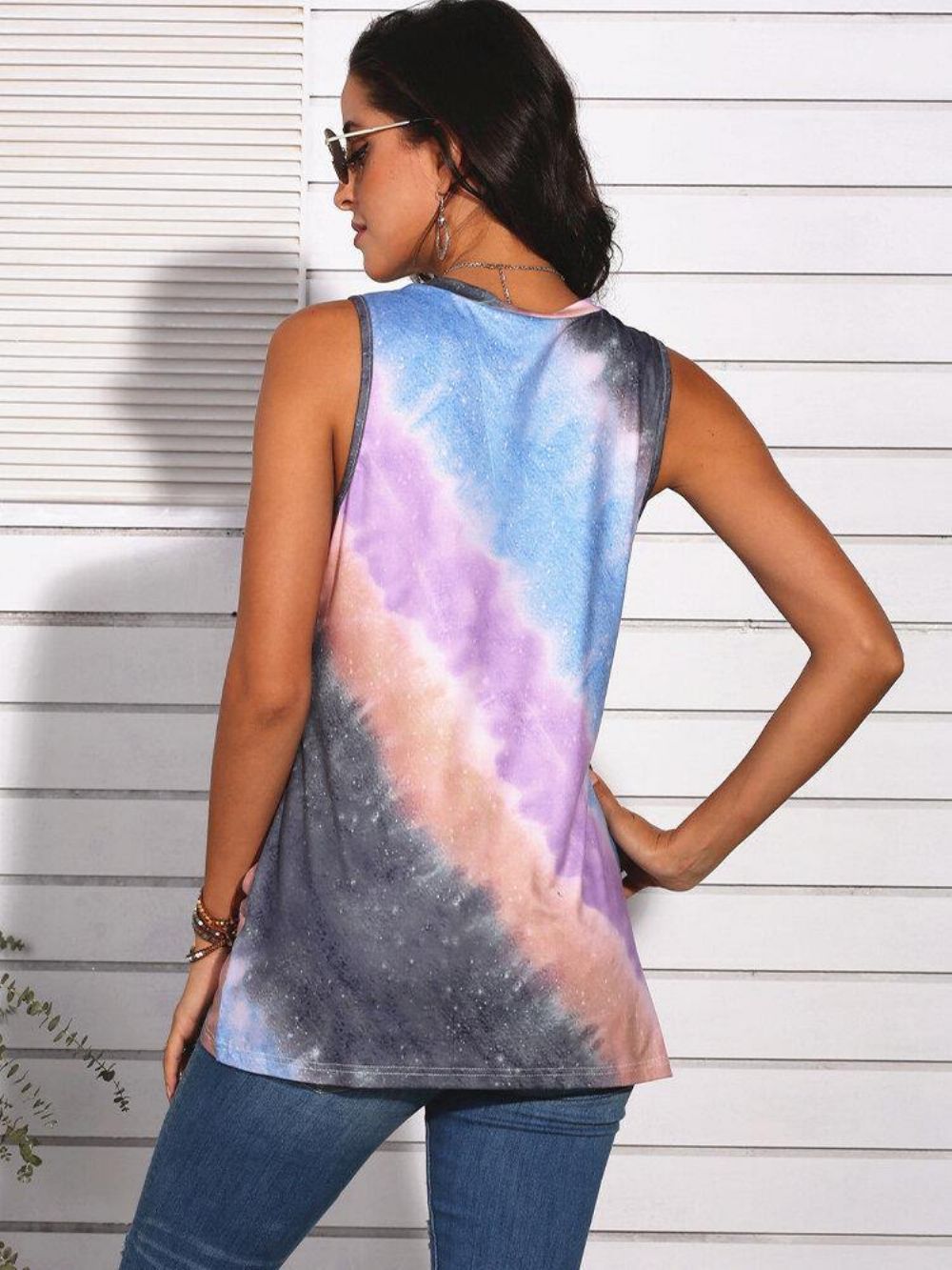 Tie-Dye-Verlaufsdruck Ärmellose Lässige Tanktops Mit O-Ausschnitt Für Frauen