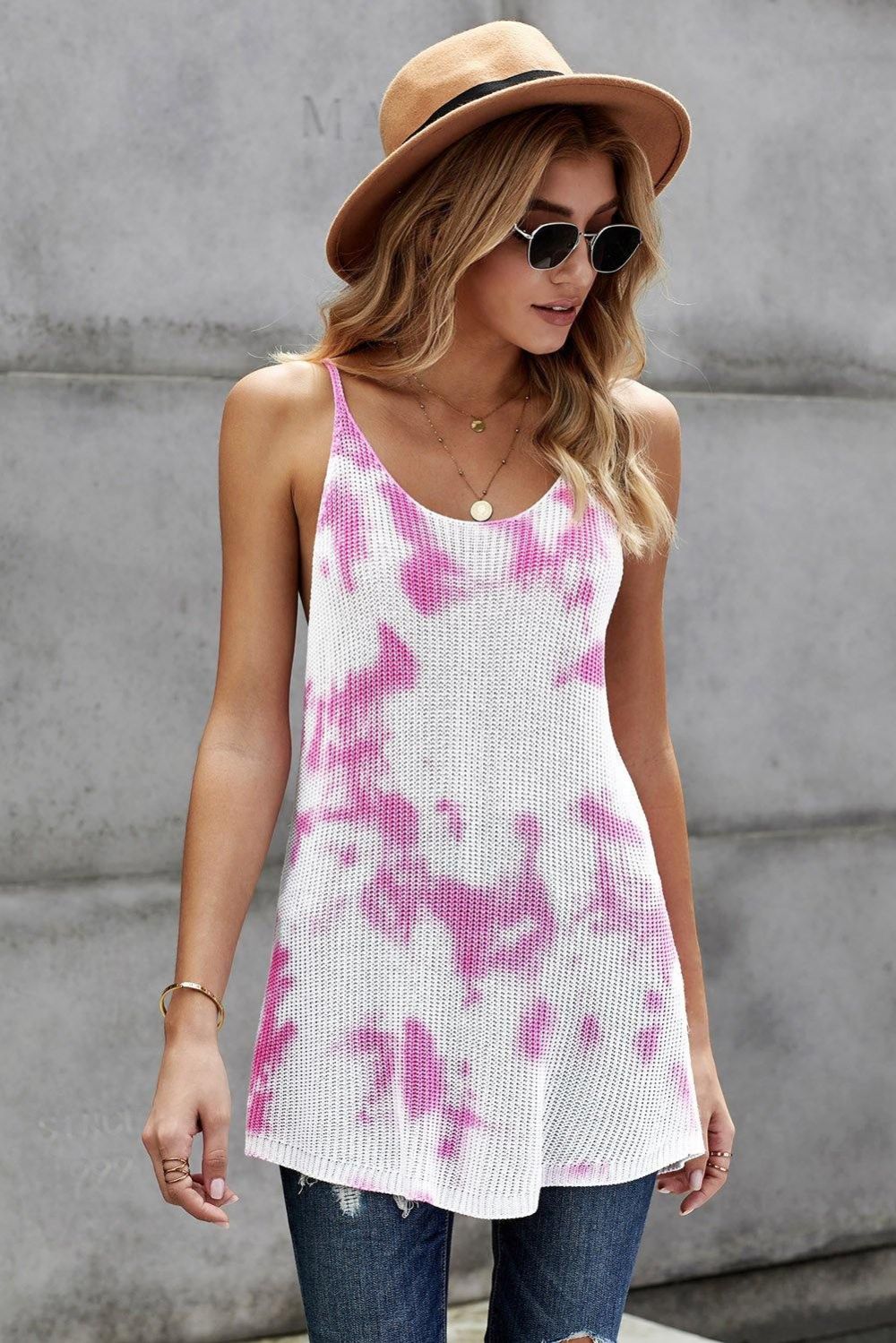 Tie-Dye-Waffelstrick-Tanktop