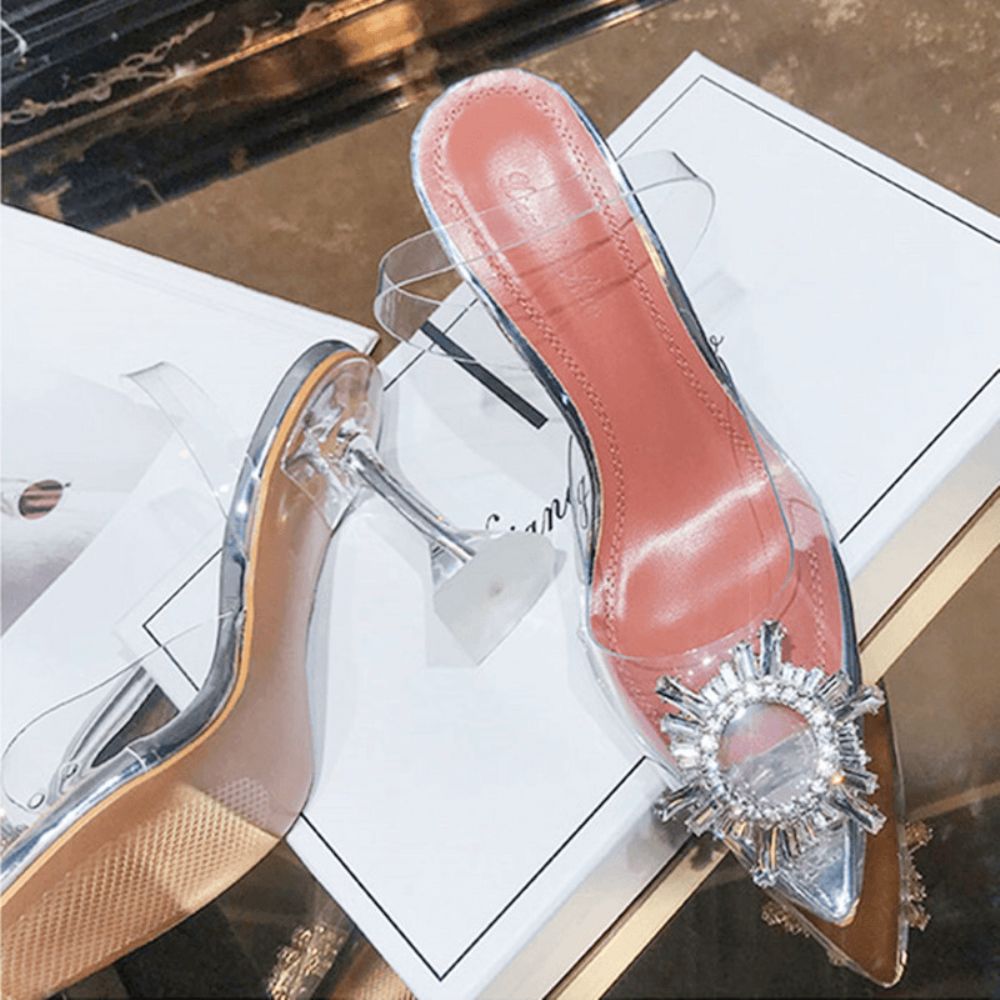 Frauen Strass Transparente Slingback Fashion Party High Heels Pumps