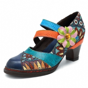 Stitching Bohemian Pattern Hook Loop Pumps