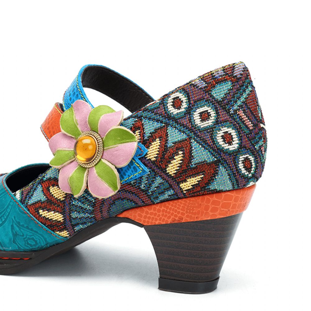 Stitching Bohemian Pattern Hook Loop Pumps