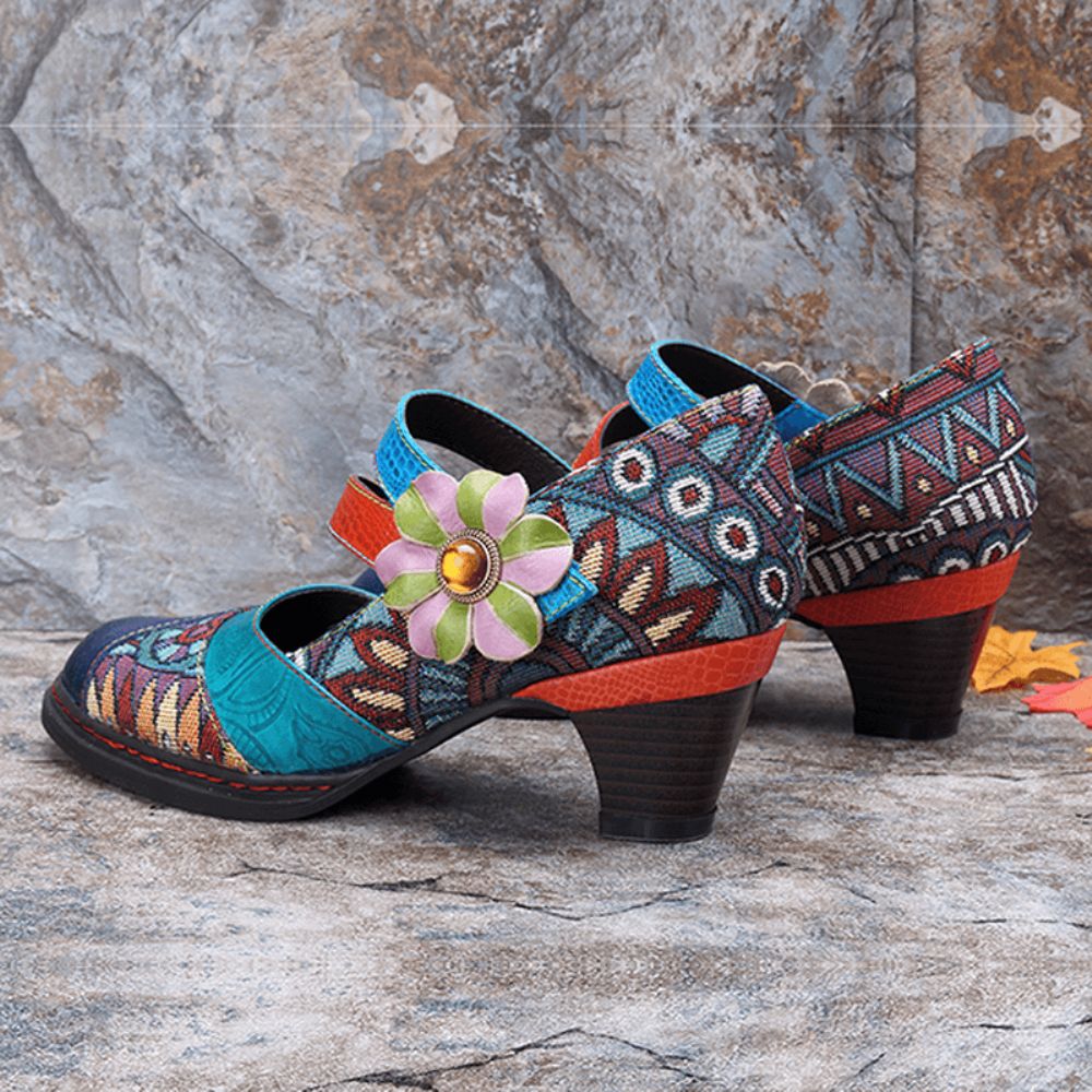 Stitching Bohemian Pattern Hook Loop Pumps