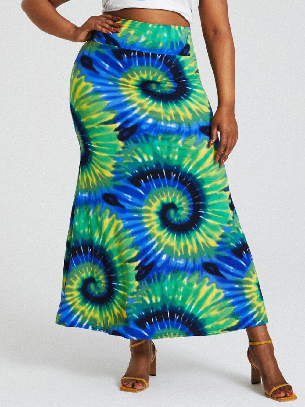 Bohemia Tie Dye Print Hohe Taille Gesäß Bodycon Langer Rock