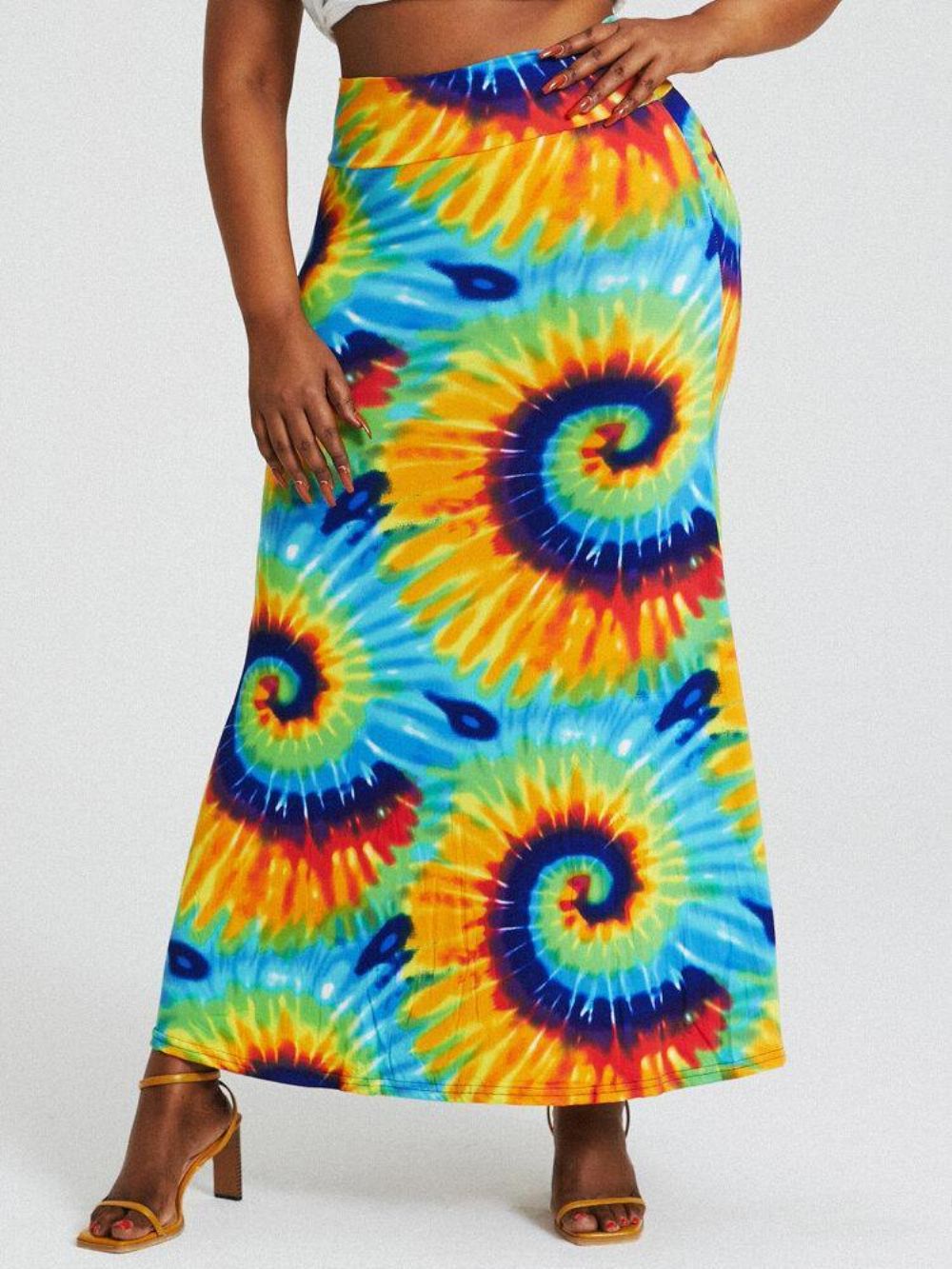 Bohemia Tie Dye Print Hohe Taille Gesäß Bodycon Langer Rock